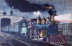 夜行列車」1860年頃（カラーリトグラフ 作： Currier and Ives