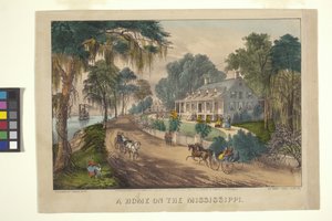 ミシシッピ州の家 (手描きのリトグラフ) 作： N. and Ives J.M. (1824 95) Currier
