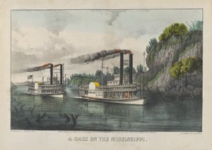 ミシシッピ川のレース 作： Currier and Ives