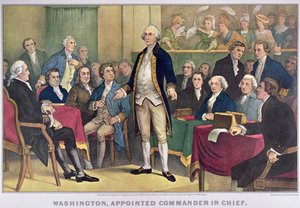 ジョージ・ワシントン（1732-99） 最高司令官に任命される 1876年発行（カラーリトグラフ 作： Currier and Ives