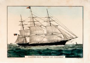 1853年、N・カリアー作「クリッパー船 "クイーン・オブ・クリッパーズ"」と題されたリトグラフ 作： N. and Ives J.M. (1824 95) Currier