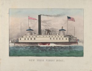 ニューヨークのフェリーボート、1860-65年頃（手彩色リトグラフ