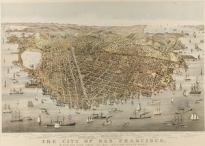 サンフランシスコ市 - 湾からの鳥瞰図、南西方向を見る 作： Currier and Ives