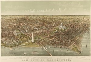 ワシントンの街並み。ポトマックから北を見た鳥瞰図 作： Currier and Ives