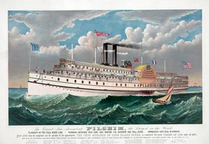 大新造蒸気船ピルグリム号 1883年頃（カラーリトグラフ 作： Currier and Ives