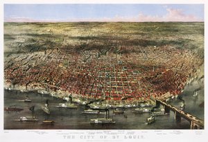 セントルイスの街並み、1874年頃（カラーリトグラフ 作： Currier and Ives