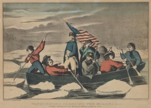 1776年12月5日、トレントンの戦いの前夜にデラウェア川を渡るワシントン 作： Currier and Ives