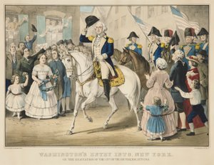 1783年11月25日、イギリス軍によるニュー・イロクへの避難に伴い、ワシントンがニュー・イロクに入ったこと。 作： Currier and Ives