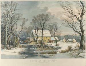 田舎の冬、オールド・グリスト・ミル 作： Currier and Ives