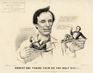 正直な阿部はそれらを半分の殻で取りました、1860 作： N. and Ives, J.M. Currier