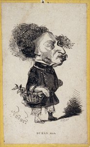 フランスの作家、アレクサンドル・デュマ・ジュニア（1824-1895）の肖像ロード（ポートレート・チャージ）。漫画はGaspard Felix Tournachon dit Felix Nadar（1820-1910）。 作： Nadar