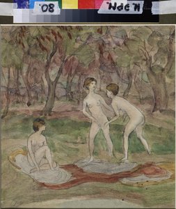 入浴者。 Nadezhda Sergeyevna Psishcheva (1881-1913) の作品、紙に水彩