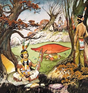 J.M.バリの「ピーター・パン」より "A Squaw and Braves "の挿絵（紙にガッシュ画）