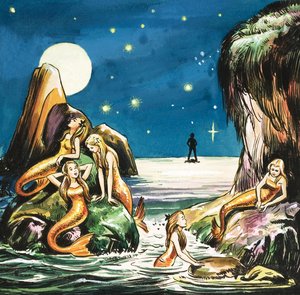 ピーターと人魚たち」J.M.バリーの「ピーター・パン」の挿絵（紙にグワッシュ）