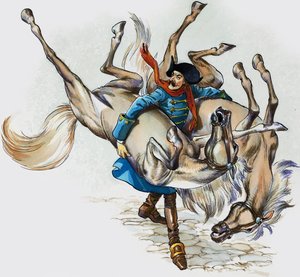 ミュンヒハウゼン男爵の不思議な冒険（紙にグワッシュ） 作： ナディール・クイント
