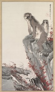 小川のそばのサル 作： Nagasawa Rosetsu