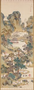蘭亭での詩集（絹にインク、色、胡粉） 作： Nakabayashi Chikkei