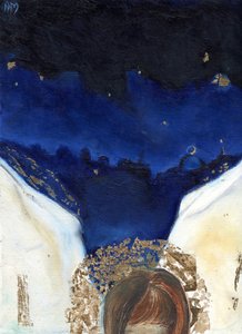 夜、天使は翼を手に入れました、2014年（カードに油彩と金箔） 作： Nancy Moniz Charalambous
