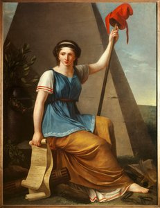 自由の女神 Allegorie de la Liberte フリジア帽をかぶった女性の姿。ナニーヌ・ヴァラン（1785-1810年に活躍）による絵画 1794年 日1,28 x 0,97 m 作： Nanine Vallain