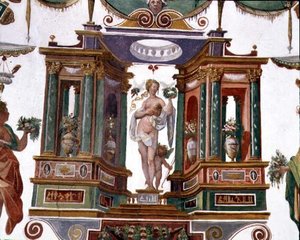 フランチェスコ・デ・メディチ（1541-87）の「Studiolo」（書斎） ヴィーナスとキューピッドのグロテスクを描いた装飾の詳細 作： Nanni di B. Bigio and Bartolomeo Ammannati
