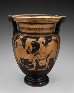 赤像式テラコッタコラムクラテール、戦闘シーン、紀元前460〜450年（テラコッタ） 作： Naples Painter (attr. to)
