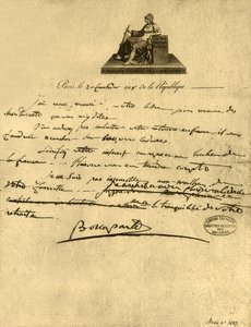 1921 年 1800 年 9 月 6 日、第一領事ナポレオン ボナパルトからプロヴァンス伯爵への手紙。 作： Napoleon Bonaparte I