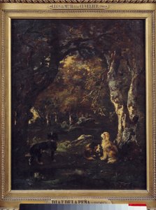 森の中の犬ナルシス・ディアス・デ・ラ・ペナの絵画