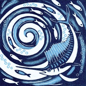 バショウカジキ、2010年（カラー木版画） 作： Nat Morley