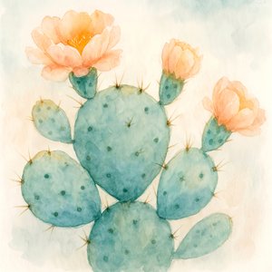 花咲く水彩画のサボテン 作： Natalie Bruns