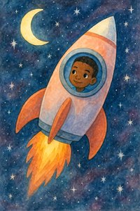 宇宙を飛ぶ子供型ロケット 作： 