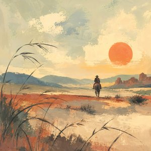 砂漠のライダー　夕日