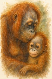 優しいオランウータンの抱擁 作： 