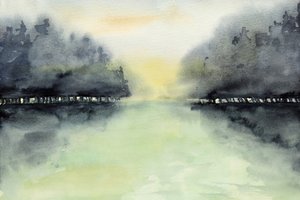 霧に包まれた湖の映り込み 作： 