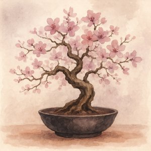 ピンクチェリーの盆栽 作： Natalie Bruns