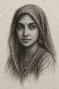 穏やかなインド人の肖像画 作： 
