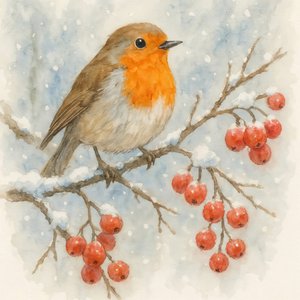 雪の降る冬のロビン 作： 