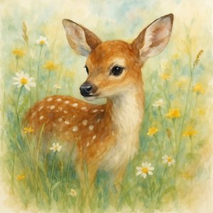 斑点のある子鹿の牧草地 作： Natalie Bruns
