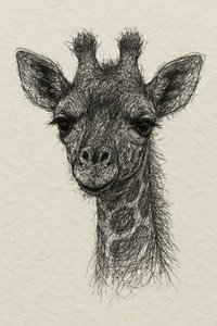手漉き紙に描かれたキリンの赤ちゃんの肖像画 作： 