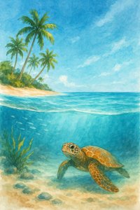 熱帯のウミガメ観察 作： 