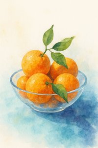 水彩画「柑橘類の静物画」 作： Natalie Bruns