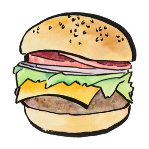 水彩画風のチーズバーガー 作： 