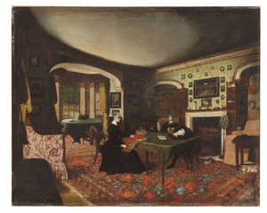 チャールズ・クローリー牧師が説教を書いている間眠っています（キャンバスに油彩） 作： Nathan Hughes