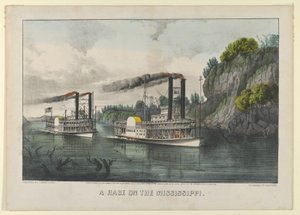 ミシシッピ川でのレース、1870 年、1870 年。作成者: ナサニエル カリアー、ジェームズ メリット アイヴス、カリアー アンド アイヴス。