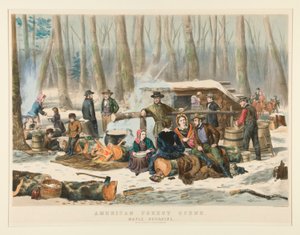 アメリカの森の風景、メープル シュガーリング 作： Nathaniel Currier