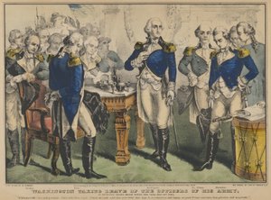 ワシントンが軍隊の将校たちに休暇をとっている - フランシスの酒場、ブロード ストリート、ニュー...、1848 年。
