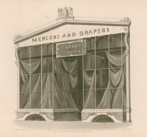 ターナー氏とクラーク氏、マーサーズアンドドレイパーズ、ロンドンのコベントリーストリートの店頭 作： Nathaniel Whittock
