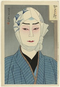 De acteur Nakamura Ganjiro II in de rol van Kamiya Jihei Nakamura Ganjiro, Kamiya Jihei (title on object) Nieuwe editie van theaterportretten (series title) Shinban: Butai no sugata e (series title on object) 作： Natori Shunsen