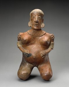 ひざまずく妊婦、紀元前300年-西暦300年（スリップ付き陶器） 作： Nayarit Nayarit