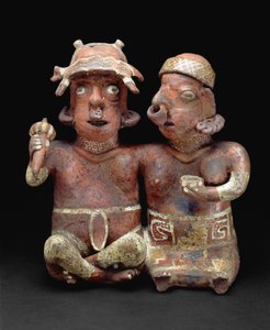 接合した夫婦の座像、紀元前200年～紀元後300年（陶・顔料 作： Nayarit Nayarit