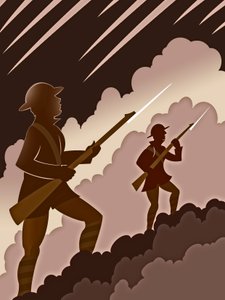 銃剣を持つ第一次世界大戦の兵士 - 塹壕から出てくる 作： Neale Osborne